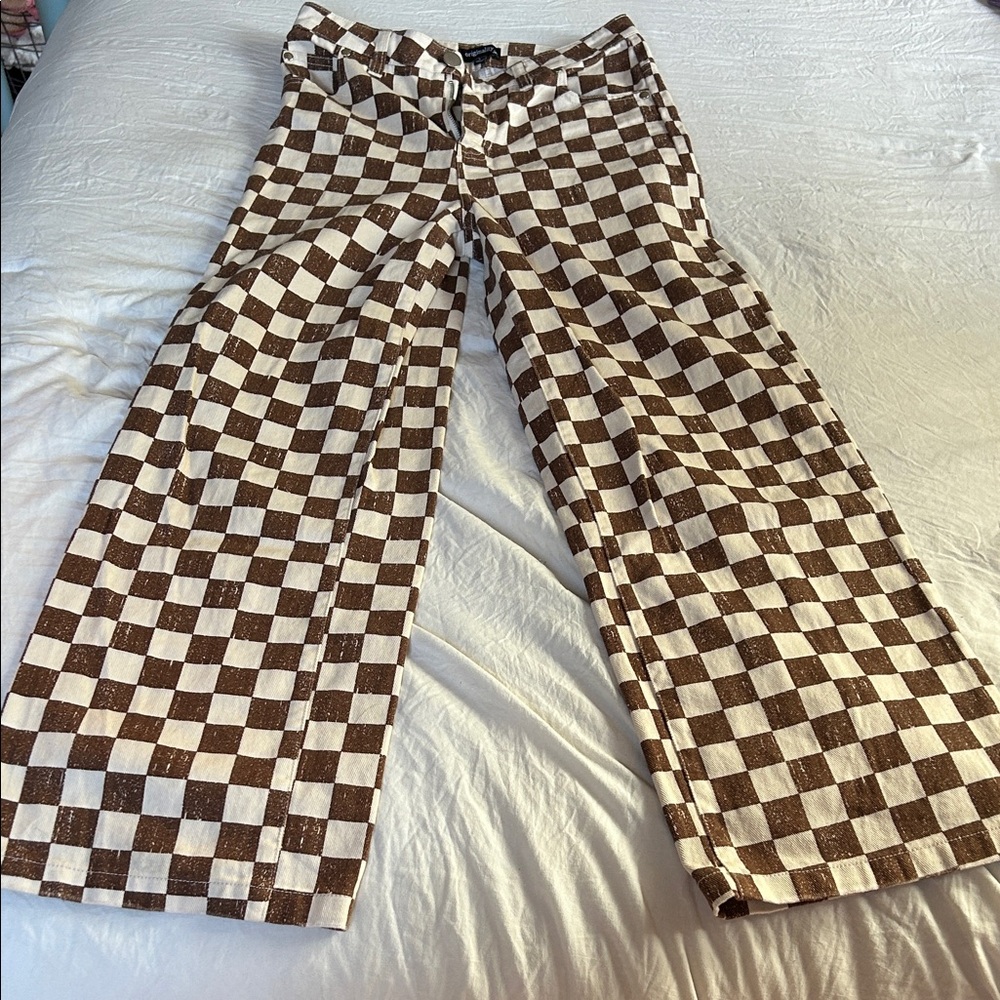 Kids' Checkered Brown and White Jeans